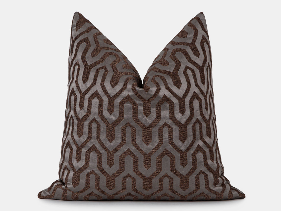 Brown Geometric Jacquard Pillow Cover
