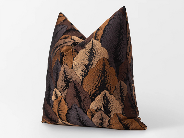 Dark Brown Jacquard Pillow Cover - Velora Leaf