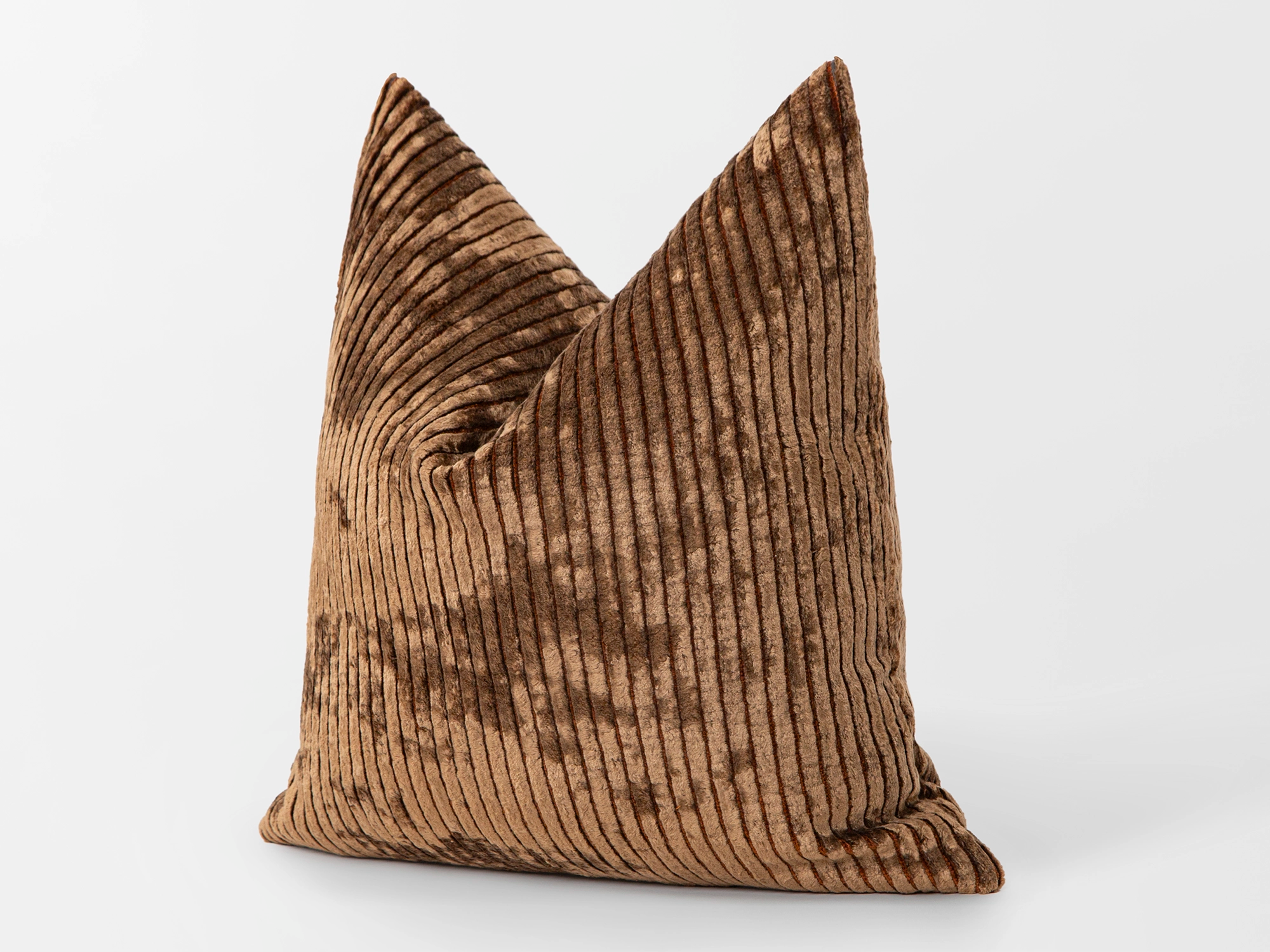 Brown Tonal Striped Velvet Pillow Cover