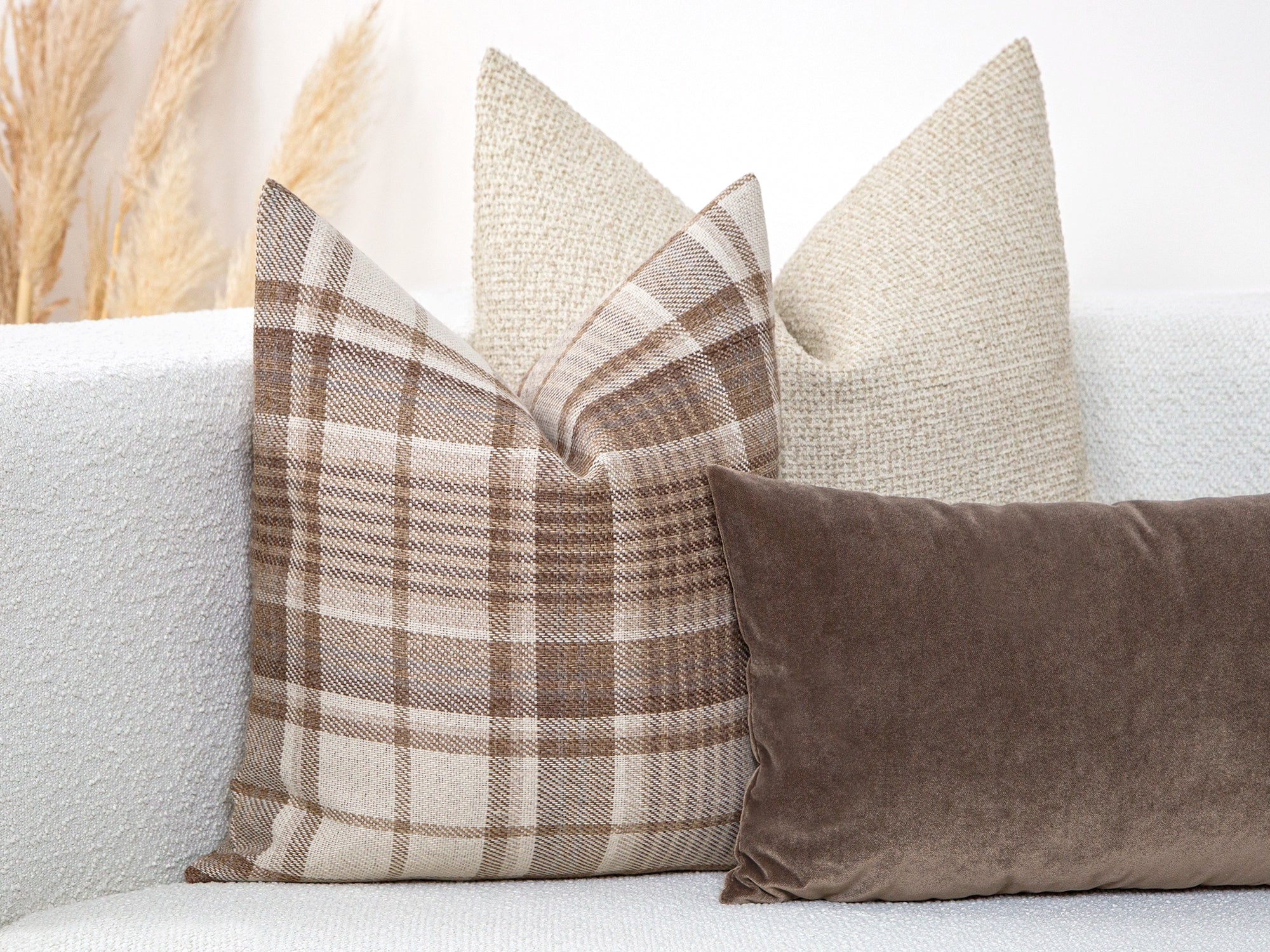 Brown Beige Plaid Pillow Cover