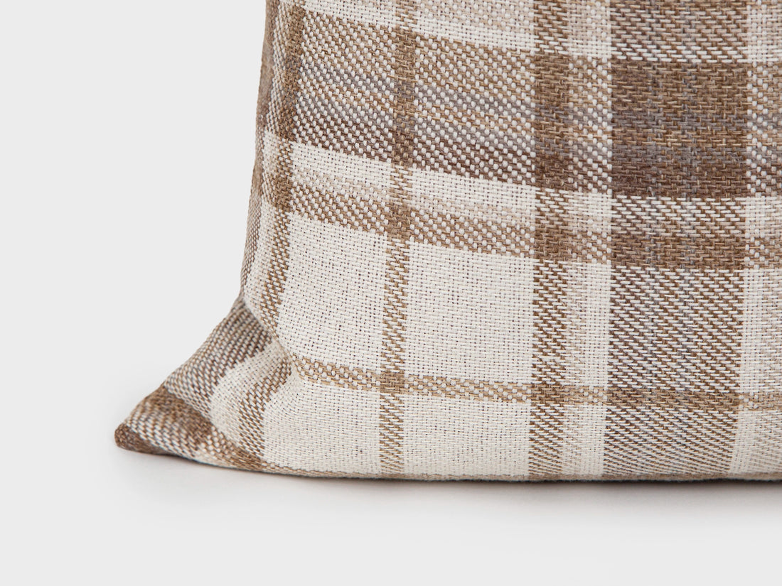Brown Beige Plaid Pillow Cover