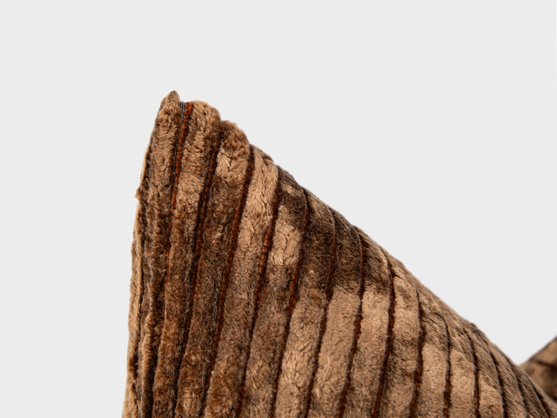 Brown Tonal Striped Velvet Pillow Cover