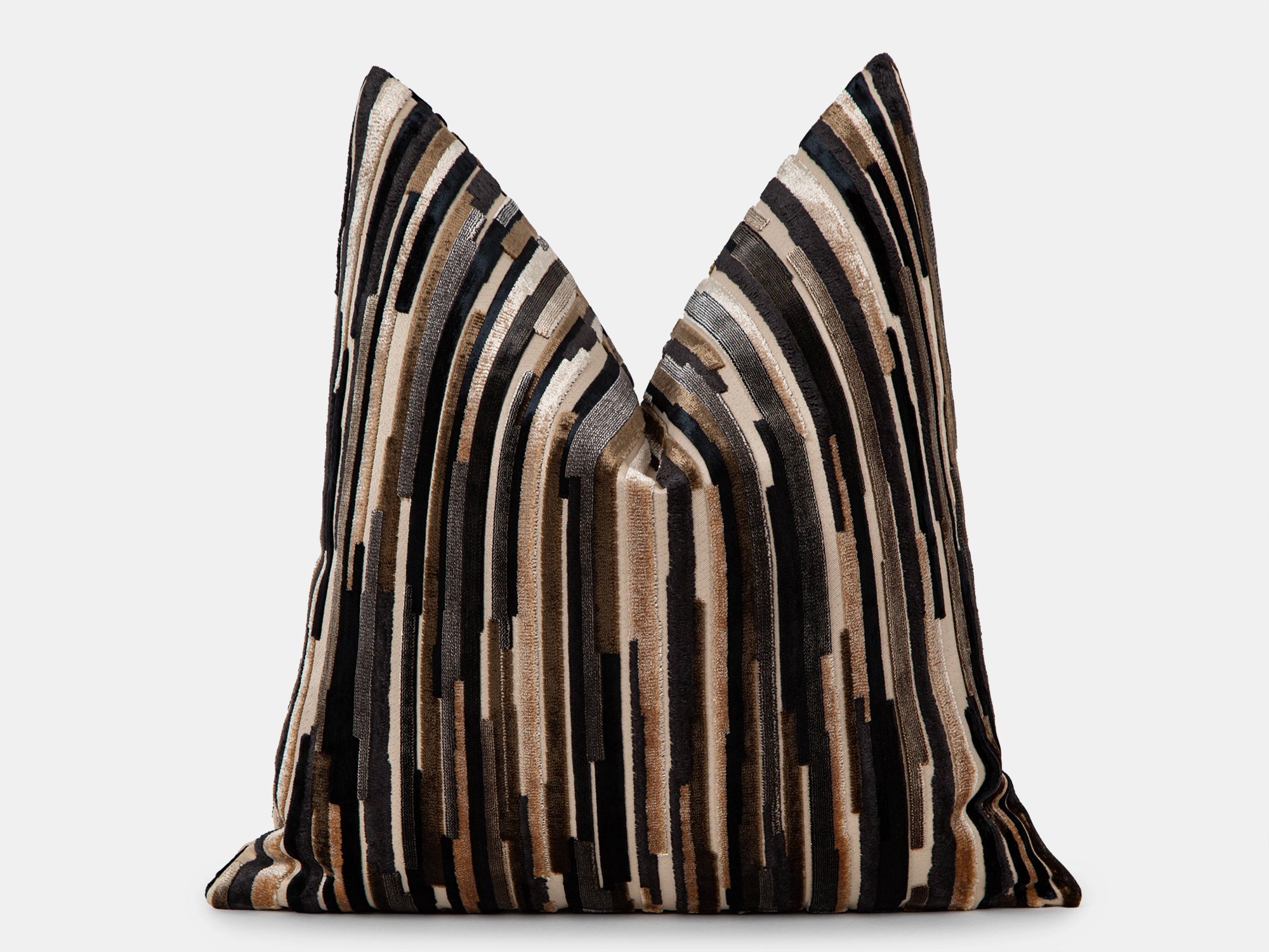 Brown Striped Cut Velvet Pillow Cover