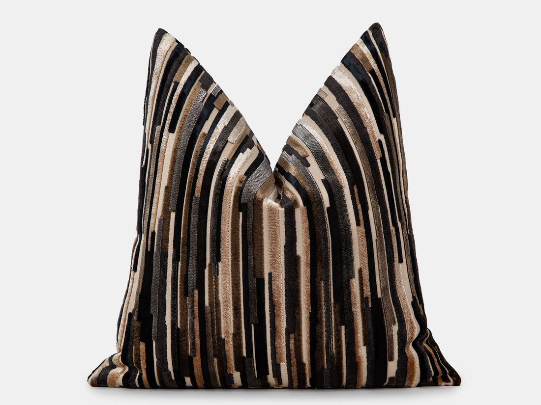 Brown Striped Cut Velvet Pillow Cover