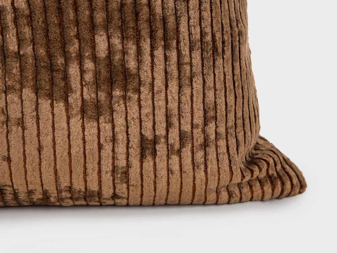 Brown Tonal Striped Velvet Pillow Cover