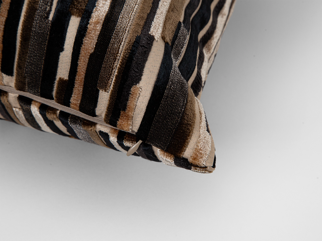 Brown Striped Cut Velvet Pillow Cover