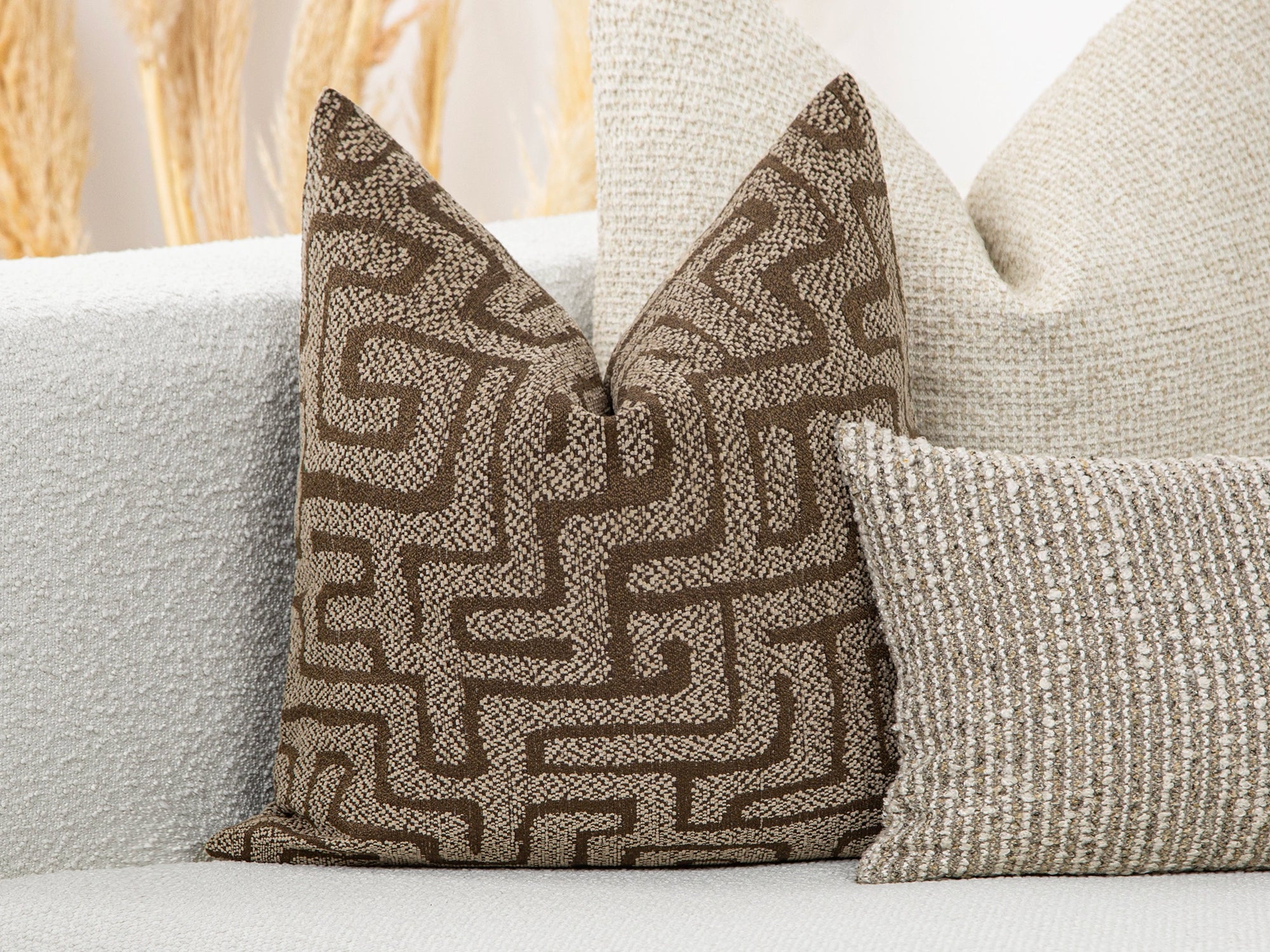 Brown Beige Maze Pillow Cover - Tessera Collection