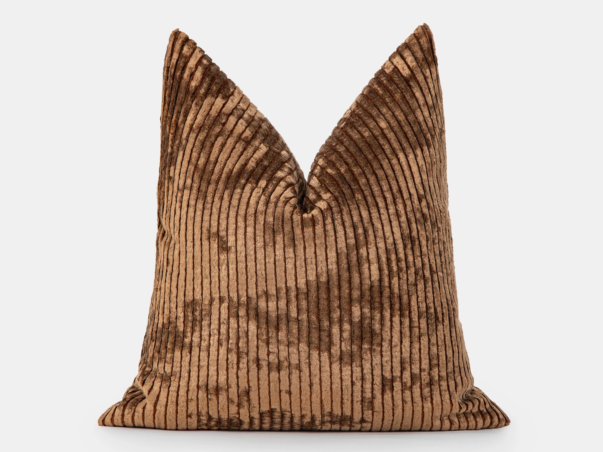 Brown Tonal Striped Velvet Pillow Cover