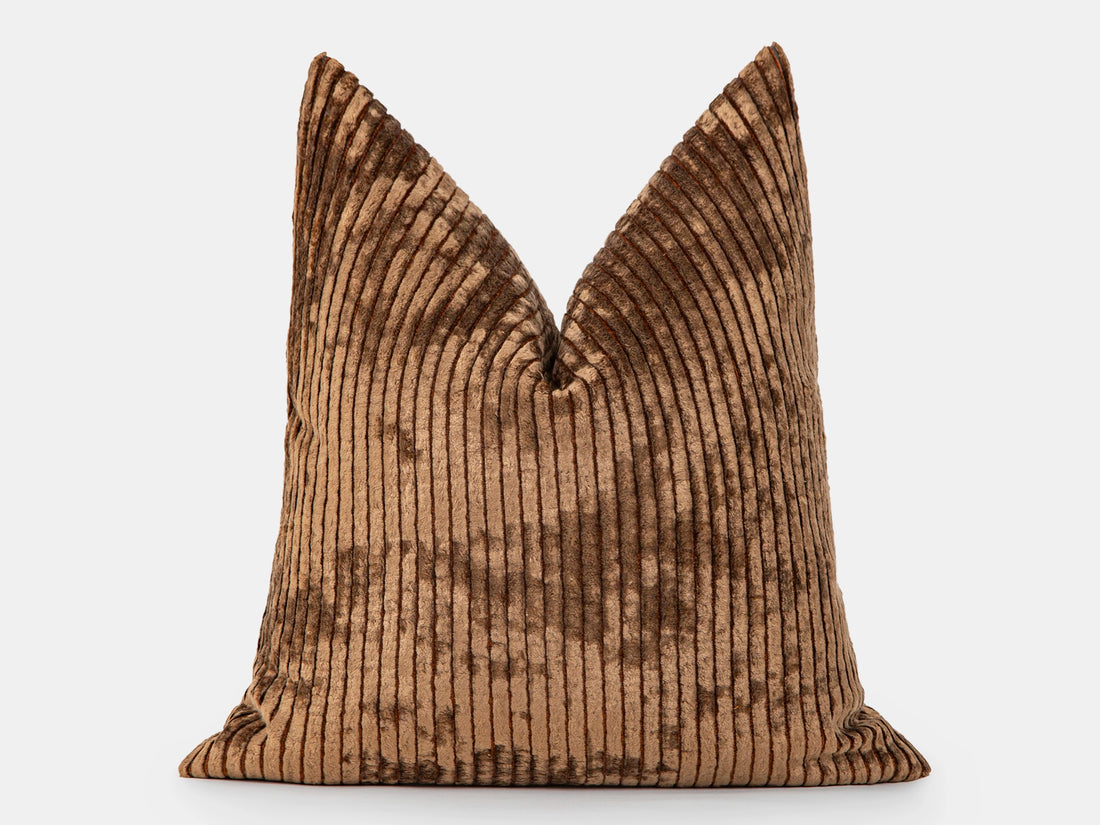 Brown Tonal Striped Velvet Pillow Cover