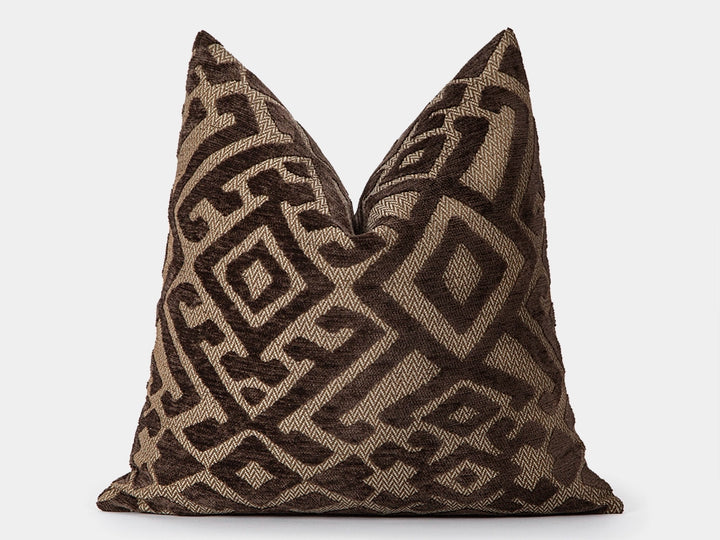 Brown and Beige Textured Tribal Pillow Cover