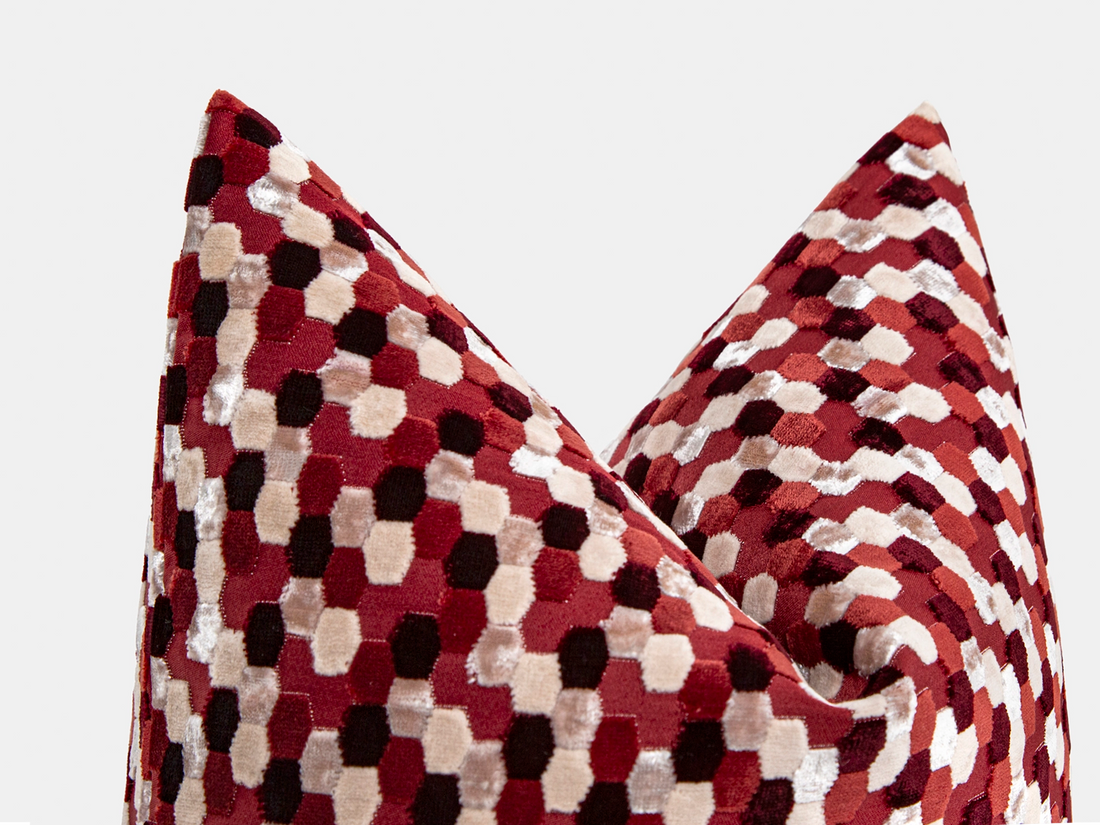 Burgundy Mosaic Cut Velvet Pillow Cover