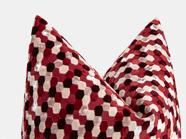 Burgundy Mosaic Cut Velvet Pillow Cover