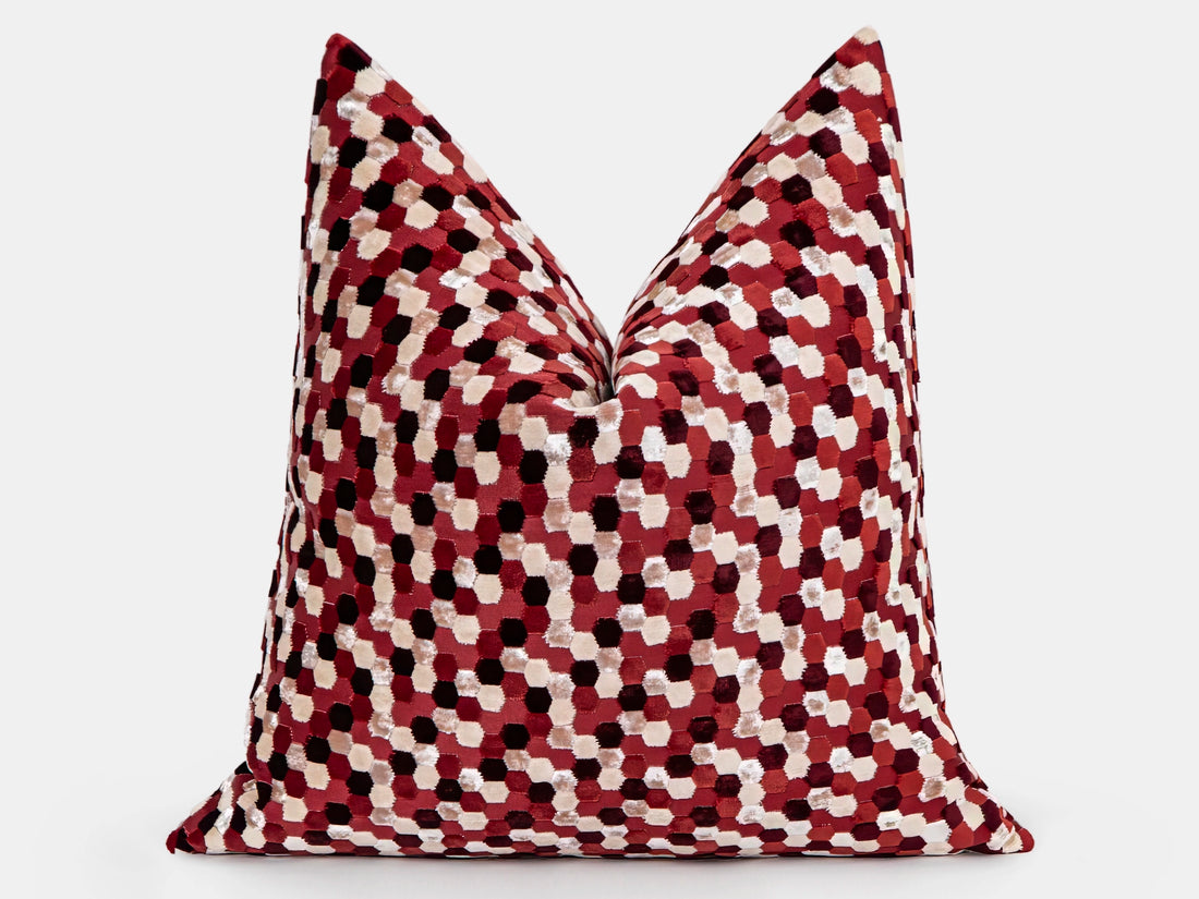 Burgundy Mosaic Cut Velvet Pillow Cover