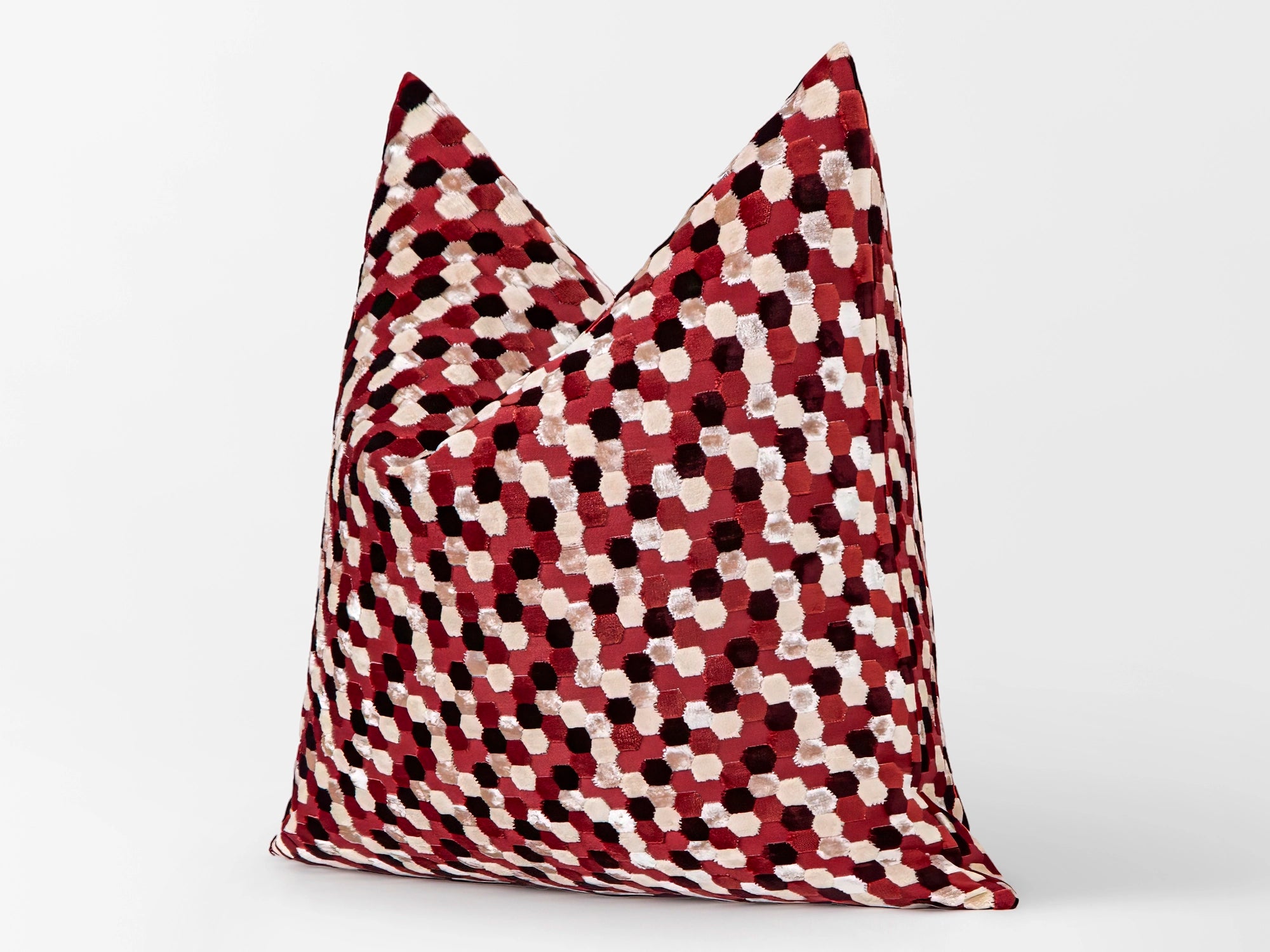 Burgundy Mosaic Cut Velvet Pillow Cover