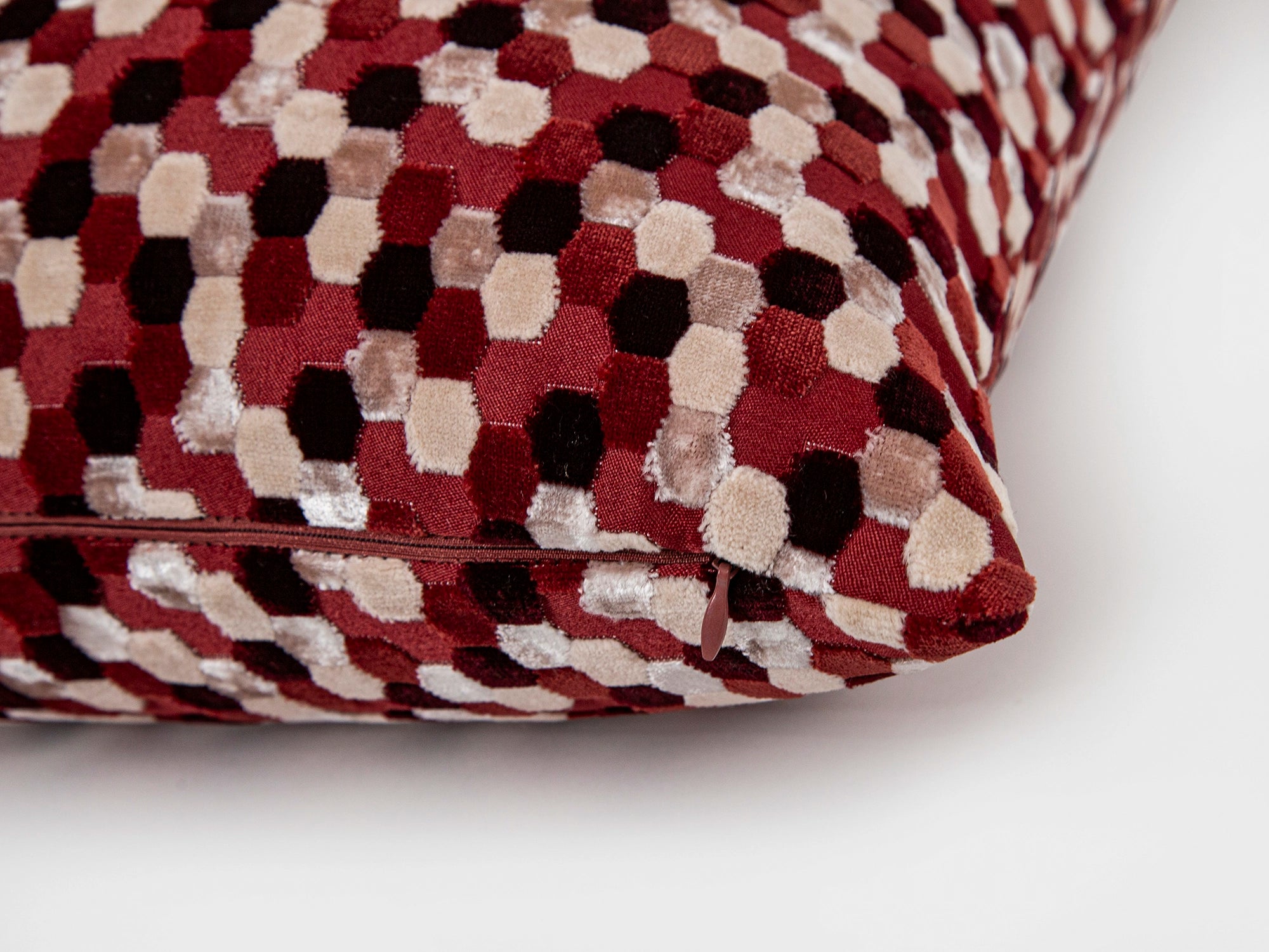 Burgundy Mosaic Cut Velvet Pillow Cover