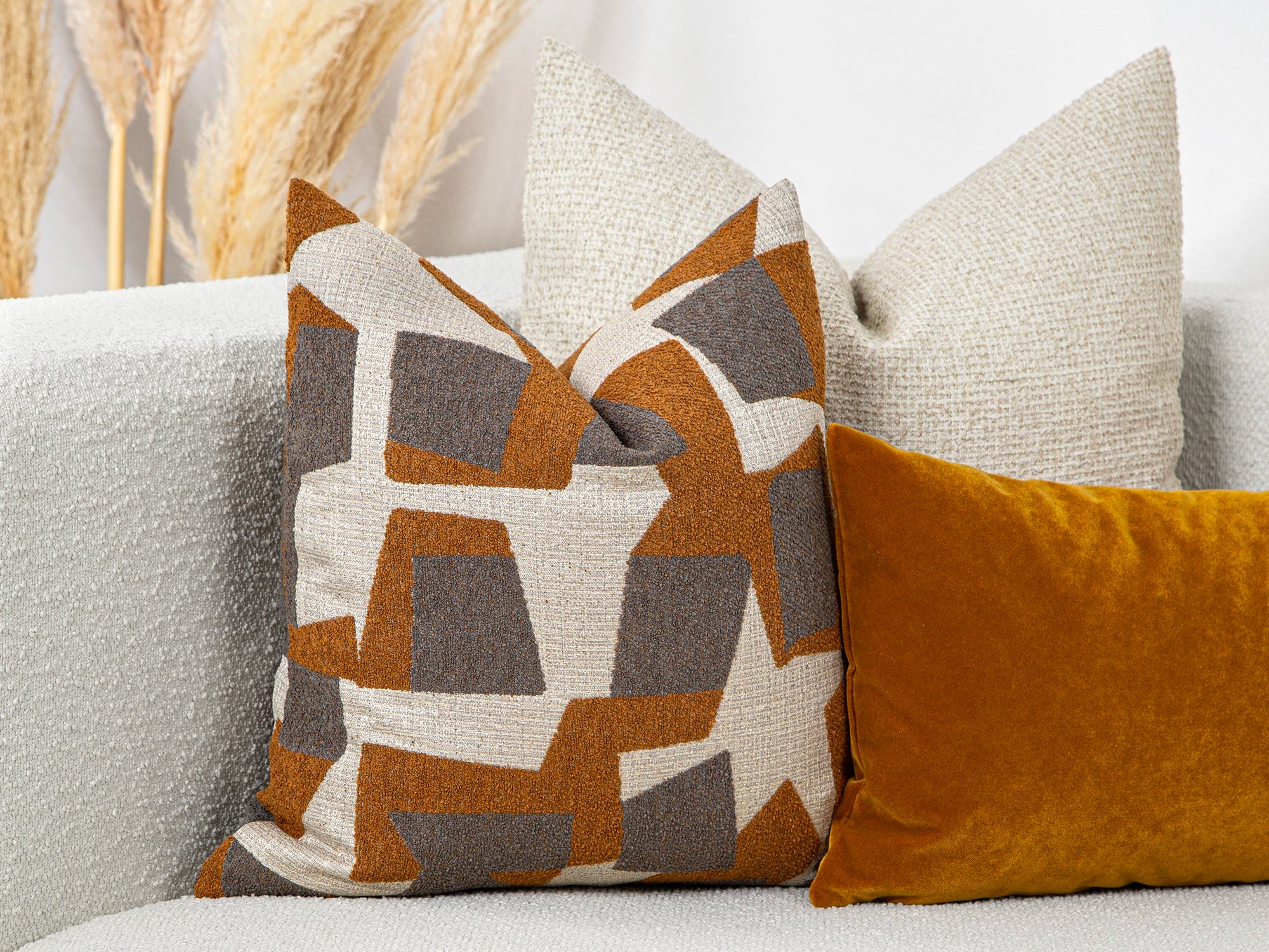 Burnt Orange Geometric Textured Pillow Cover