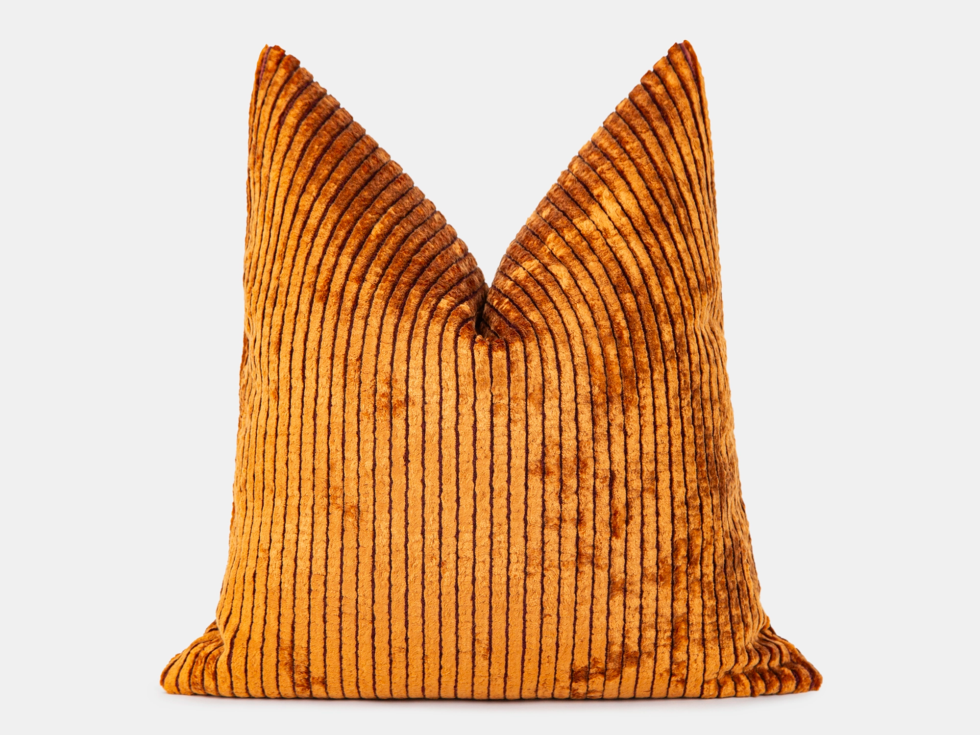 Burnt Orange Tonal Striped Velvet Pillow Cover