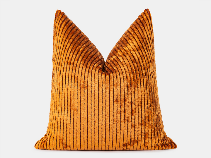 Burnt Orange Tonal Striped Velvet Pillow Cover