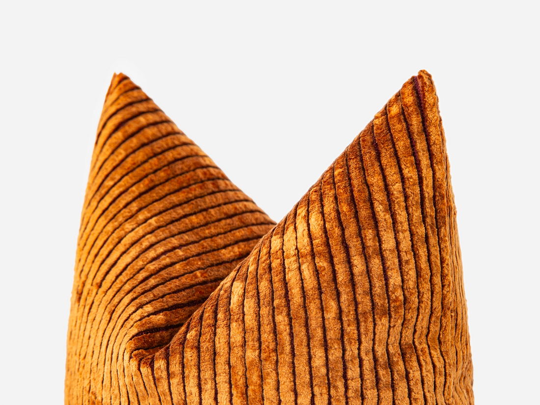 Burnt Orange Tonal Striped Velvet Pillow Cover