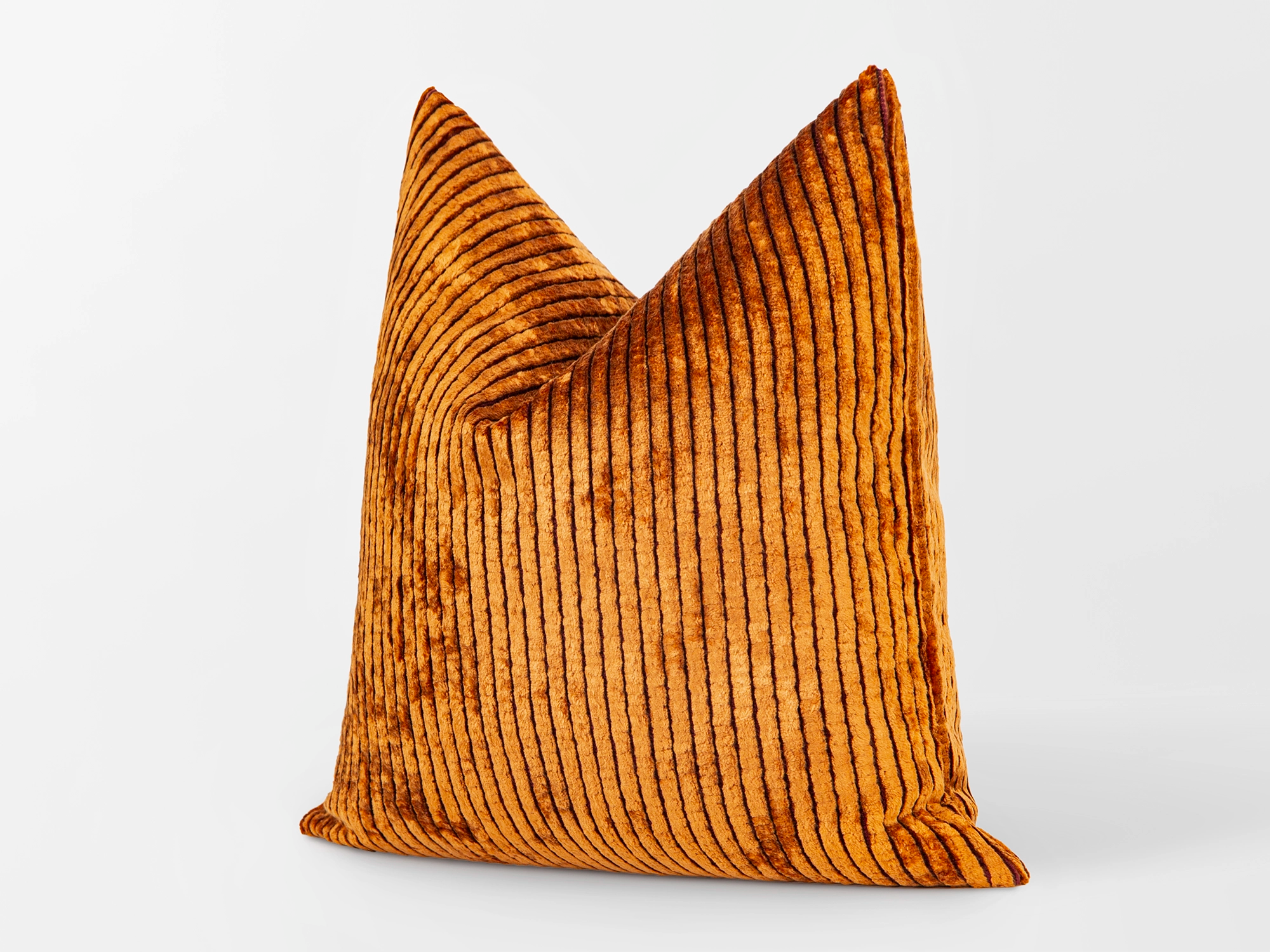 Burnt Orange Tonal Striped Velvet Pillow Cover