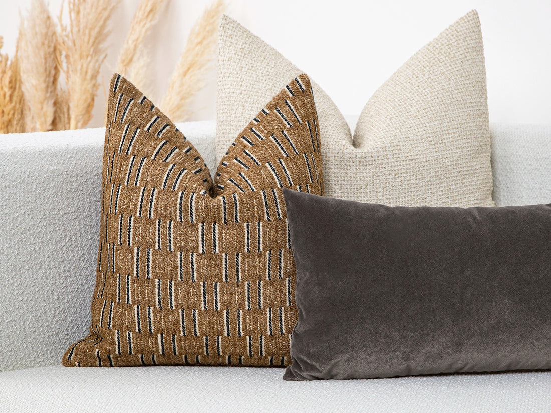 Camel Brown Dash Textured Pillow Cover