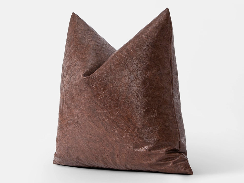 Cognac Faux Leather Pillow Cover