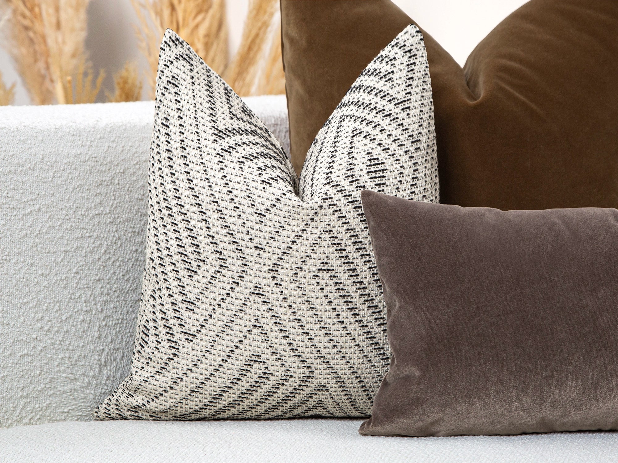 Beige & Charcoal Structured Woven Pillow Cover