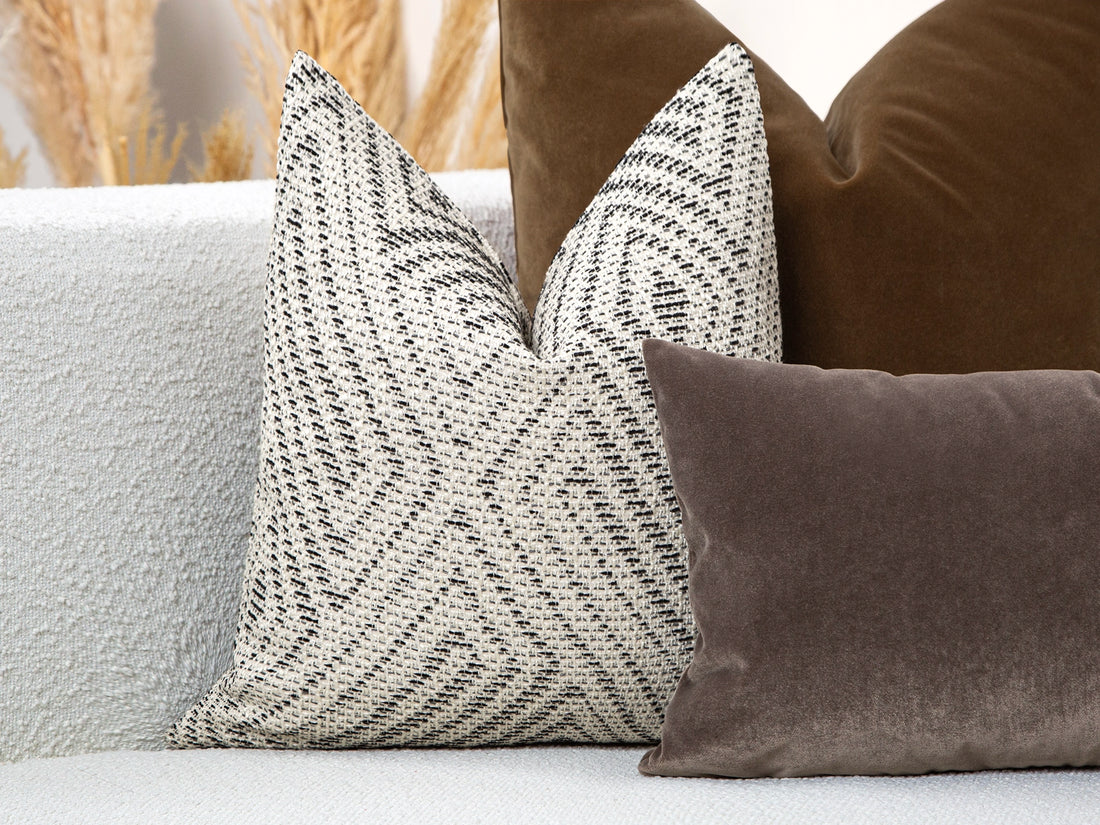 Beige & Charcoal Structured Woven Pillow Cover
