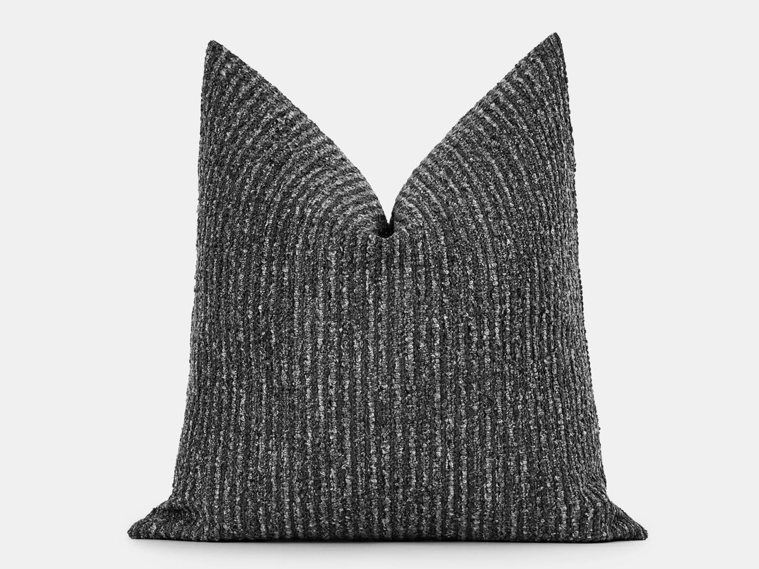 Charcoal Boucle Ribbed Pillow Cover