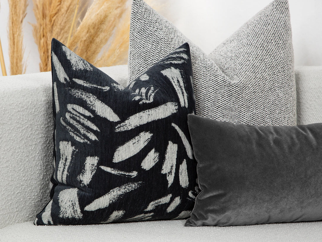Charcoal Brushstroke Woven Pillow Cover