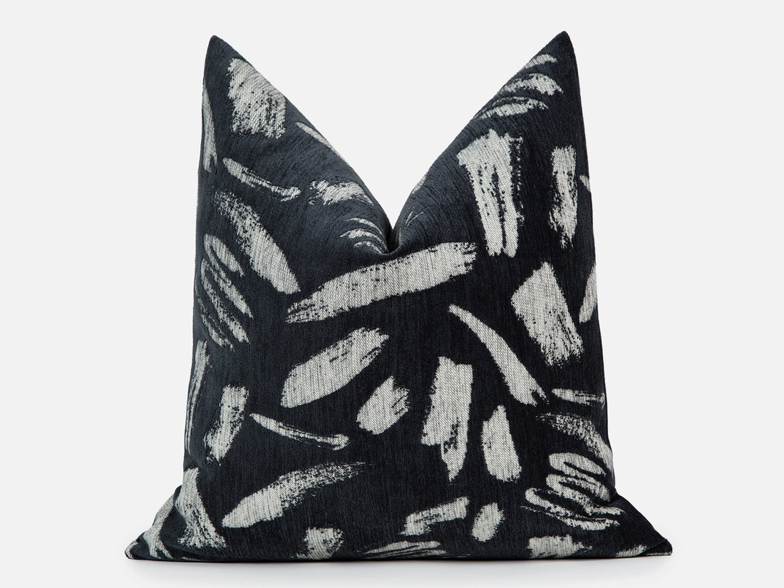 Charcoal Brushstroke Woven Pillow Cover