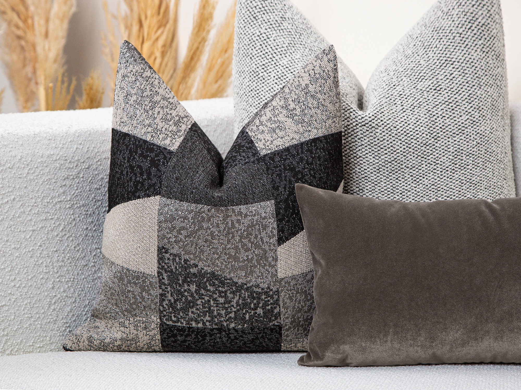 Charcoal Patchwork Woven Pillow Cover