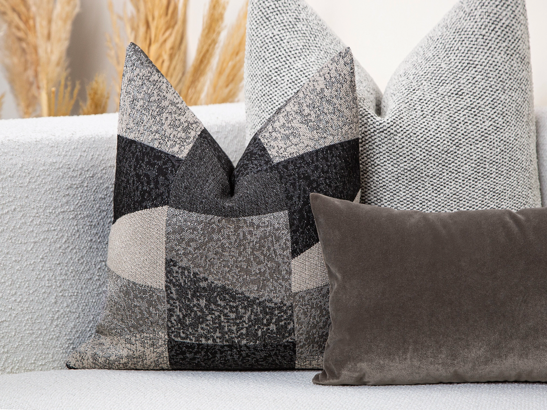 Charcoal Patchwork Woven Pillow Cover