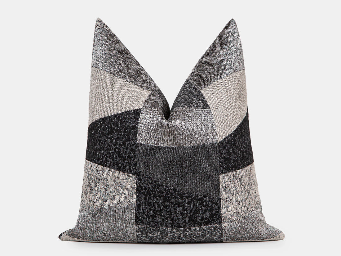 Charcoal Patchwork Woven Pillow Cover