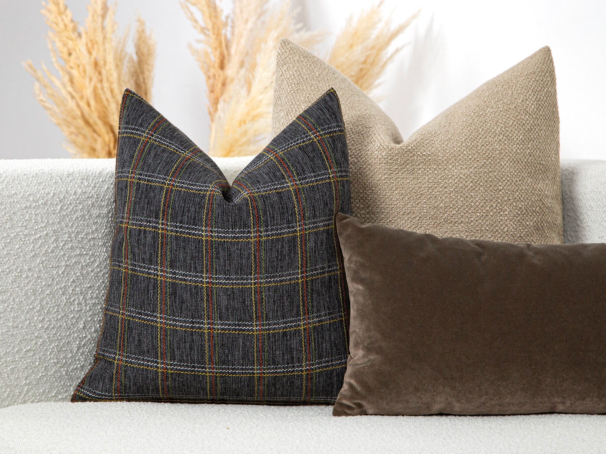 Dark Gray Textured Plaid Pillow Cover