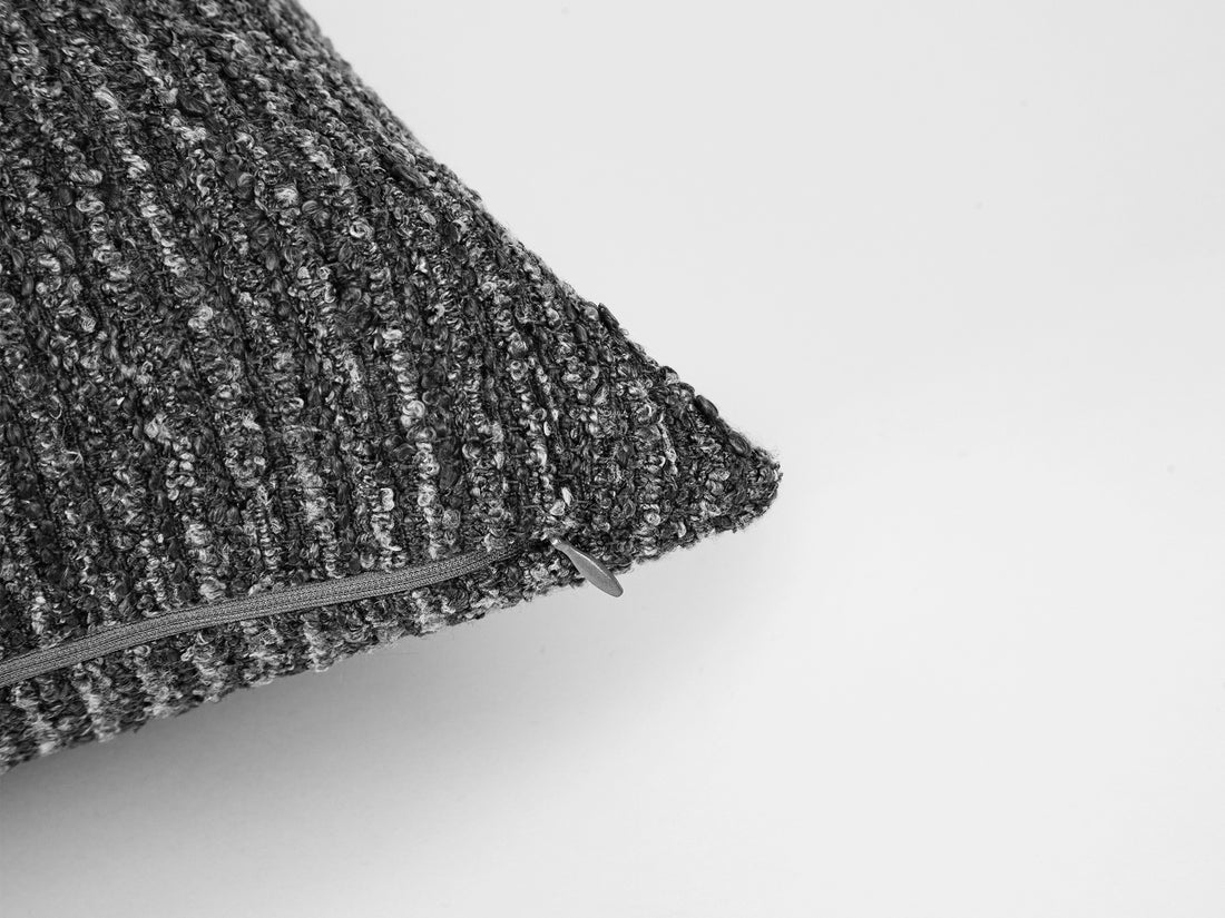 Charcoal Boucle Ribbed Pillow Cover