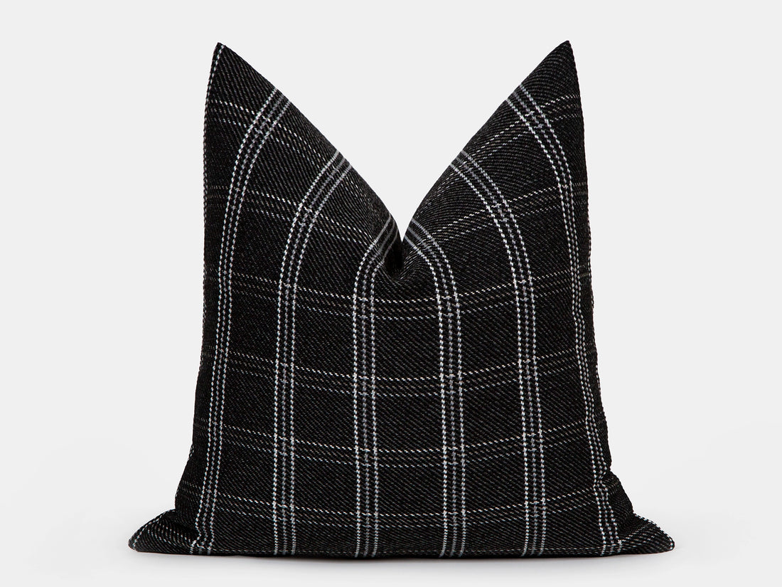 Charcoal Plaid Woven Pillow Cover