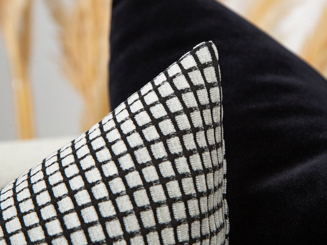 Off White and Black Woven Pillow Cover