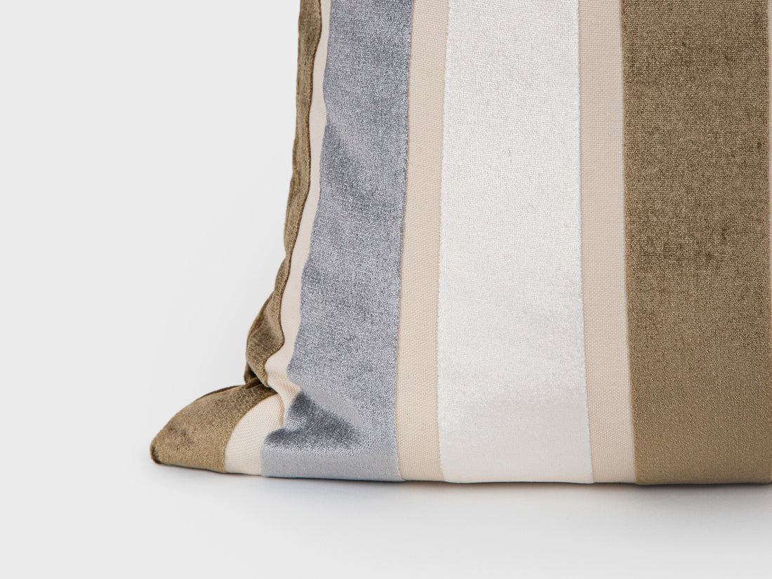 Coastal Taupe Striped Velvet Pillow Cover
