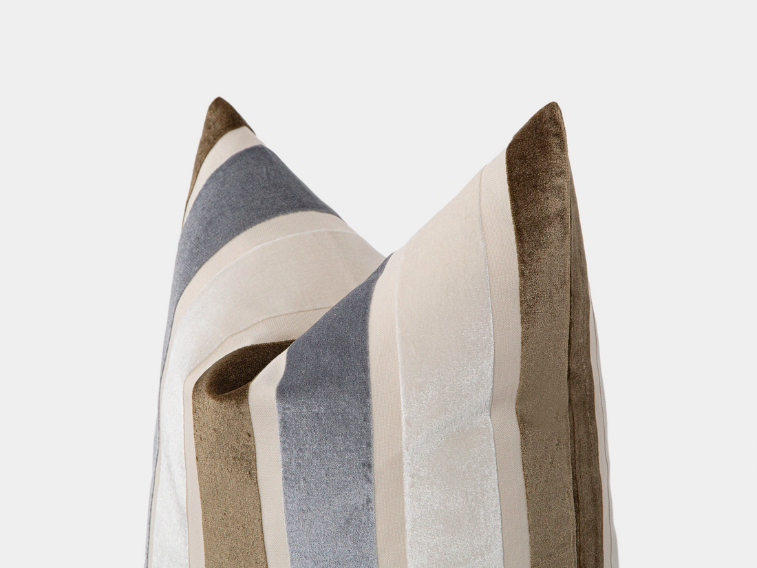 Coastal Taupe Striped Velvet Pillow Cover