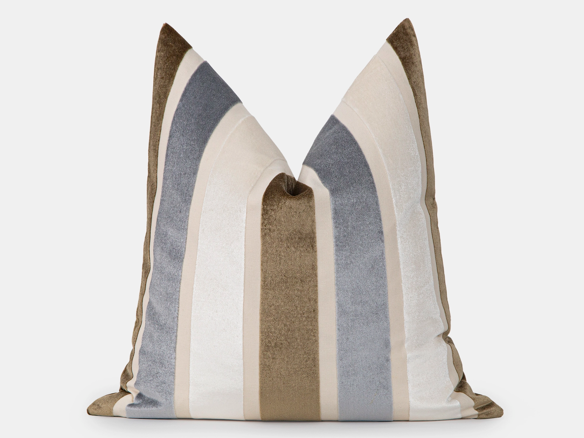 Coastal Taupe Striped Velvet Pillow Cover