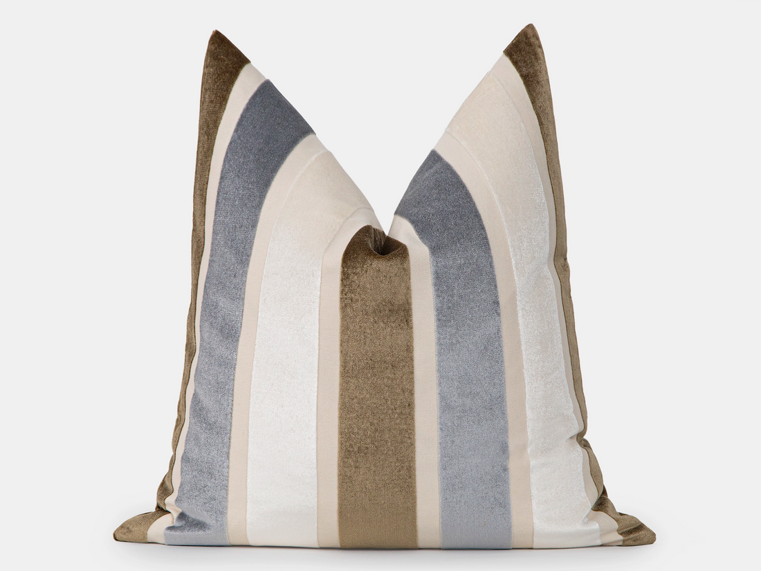 Coastal Taupe Striped Velvet Pillow Cover