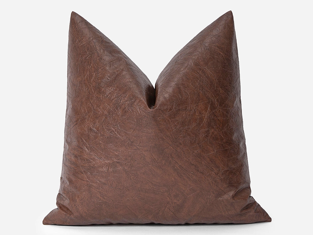 Cognac Faux Leather Pillow Cover