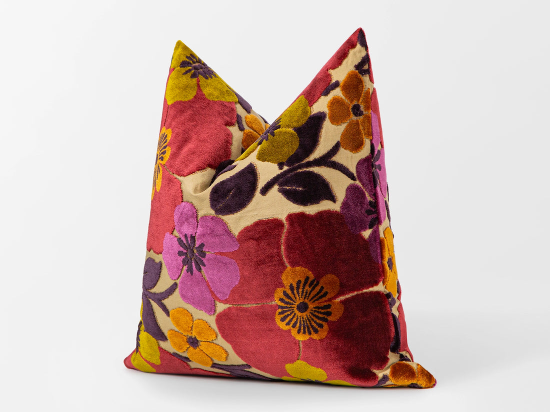 Colorful Floral Cut Velvet Pillow Cover