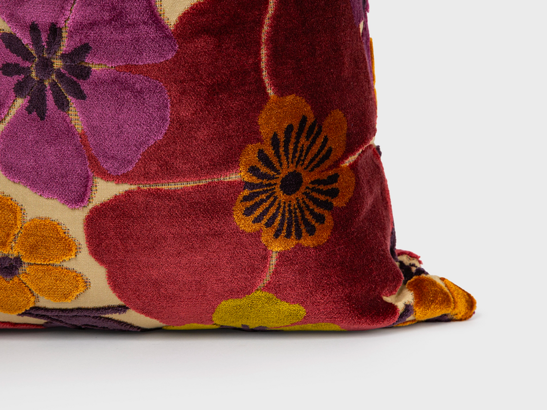 Colorful Floral Cut Velvet Pillow Cover