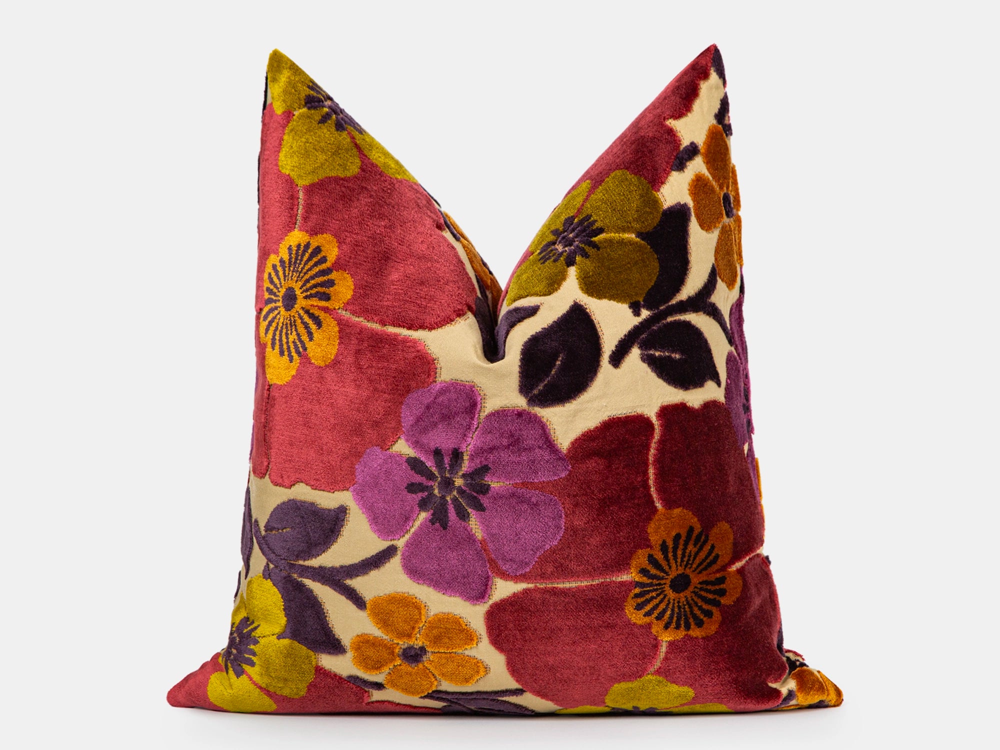Colorful Floral Cut Velvet Pillow Cover