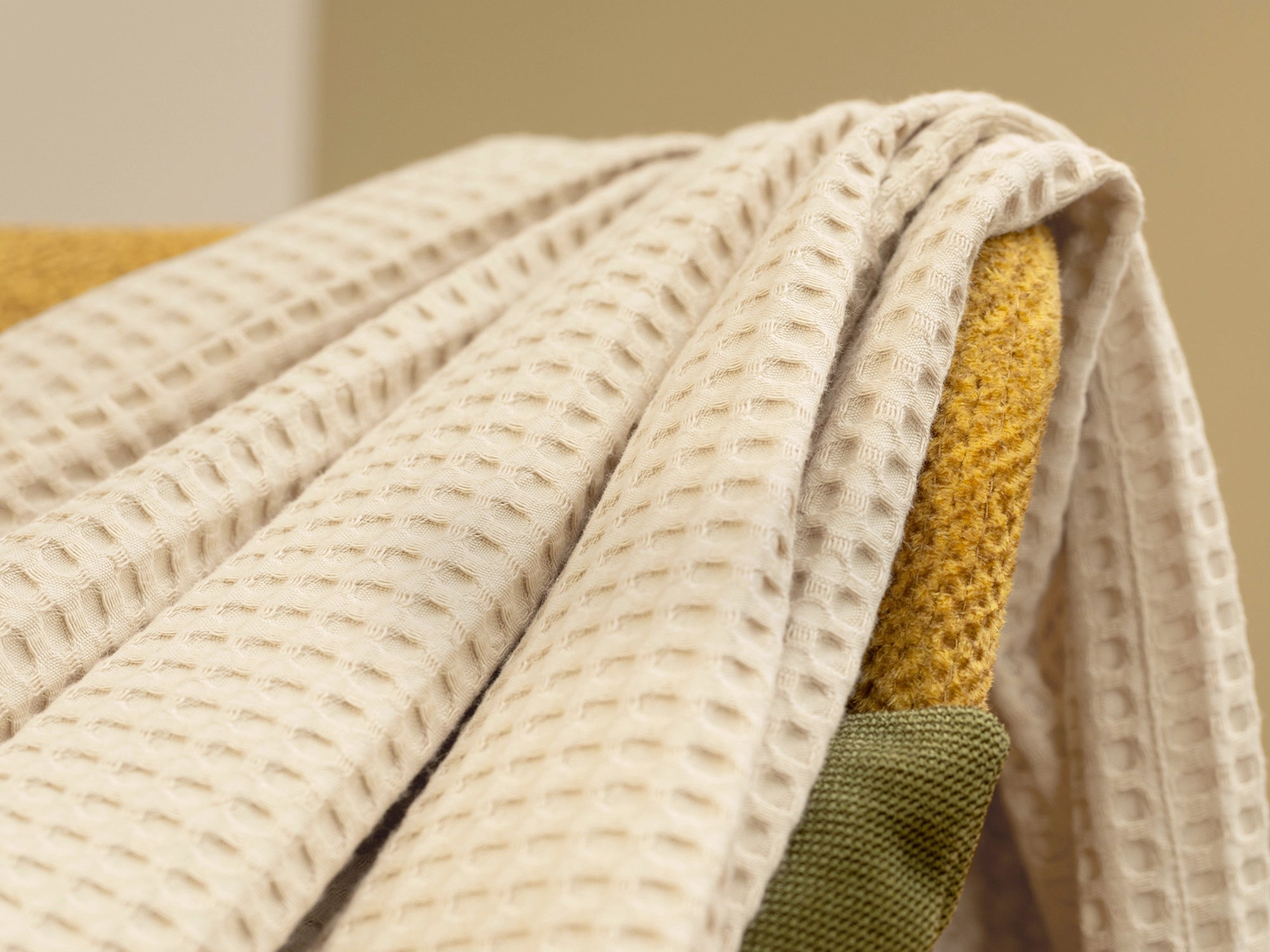 Cream Beige Waffle Sofa Throw