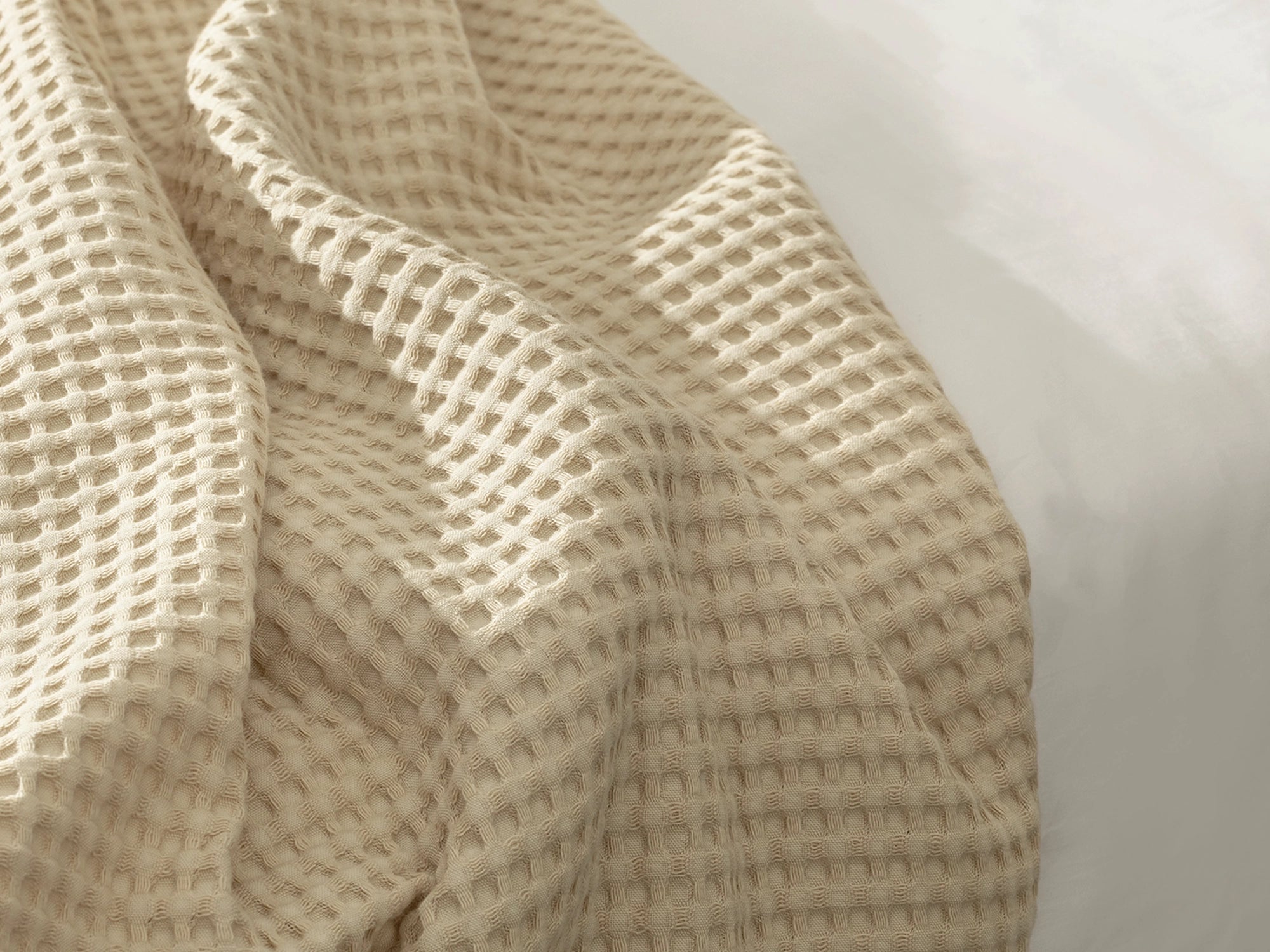Cream Beige Waffle Bed Throw Set