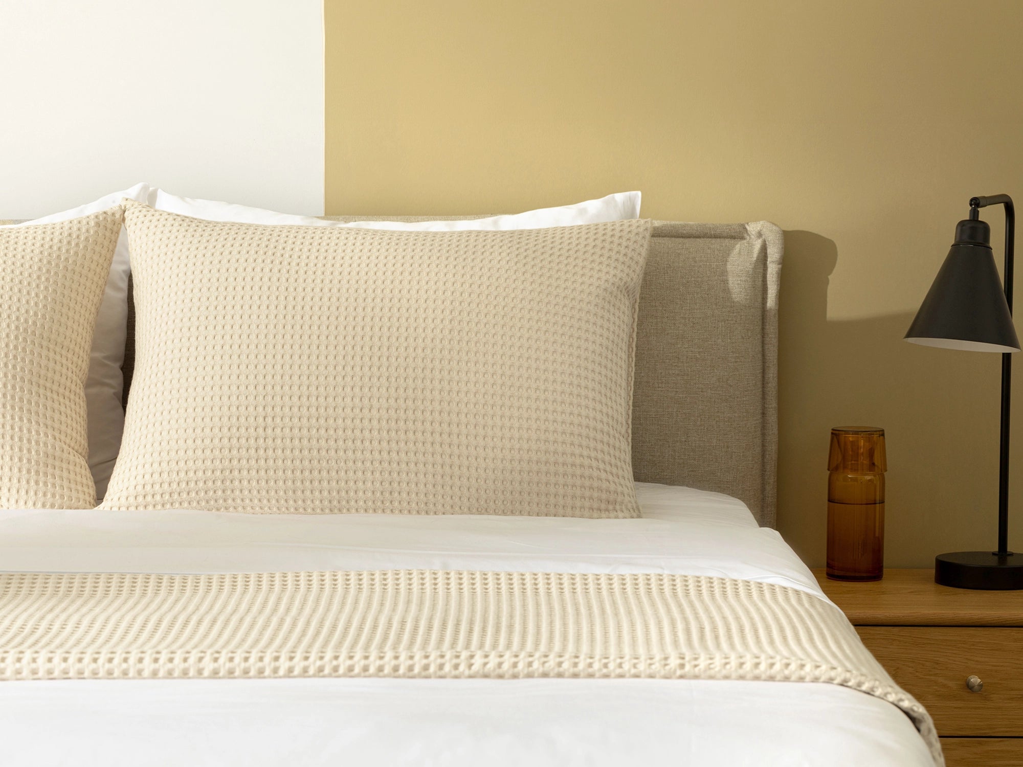 Cream Beige Waffle Bed Throw Set