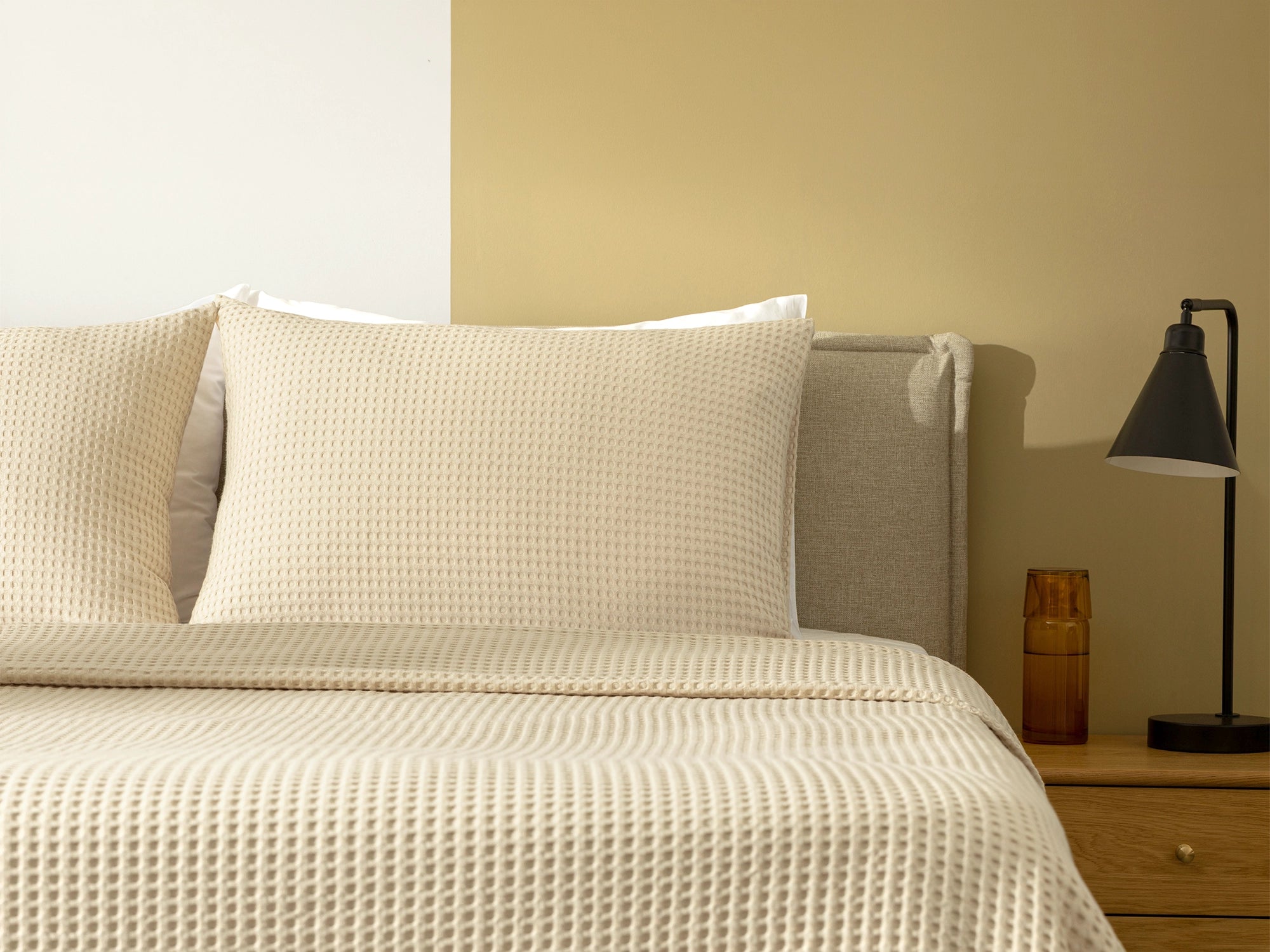 Cream Beige Waffle Bed Throw Set